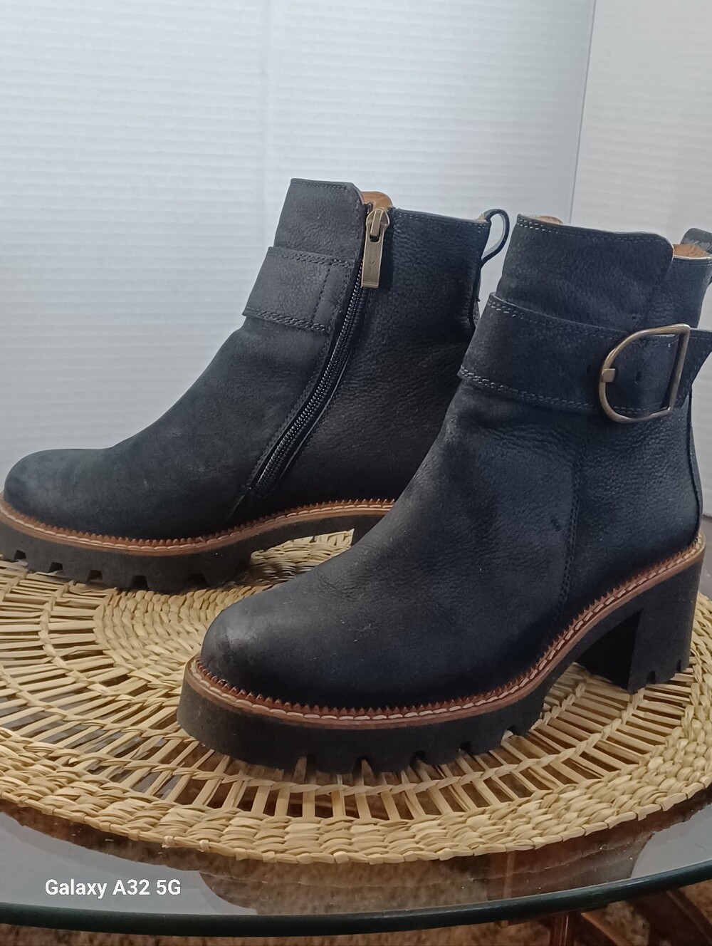 Paul Green Munchen Black Leather Ankle Boots Zip Buckle Lug Sole US 6 EU 37